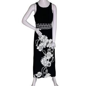 Olivia Matthews Women's Maxi Dress Sleeveless Black & White Floral Print…